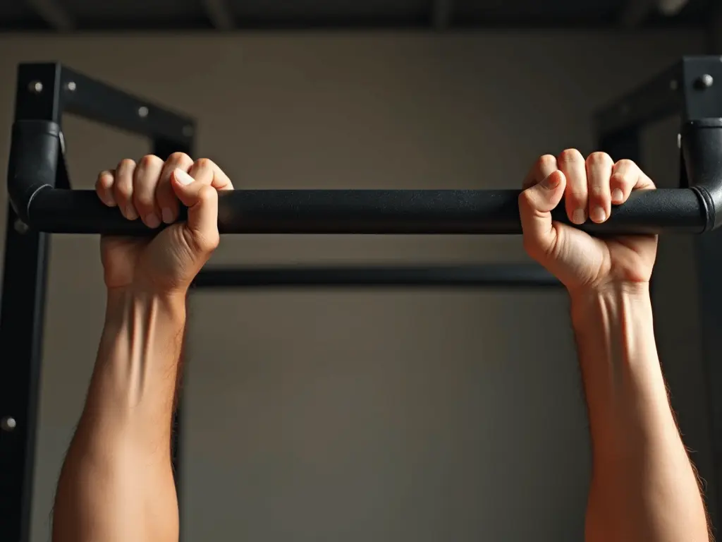 Close-up of hands gripping a pull-up bar, symbolizing strength and bodyweight exercises for weight loss.