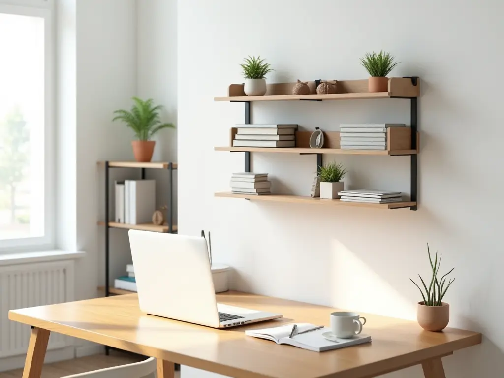 A well-organized home office with a wall organizer and neatly arranged supplies.