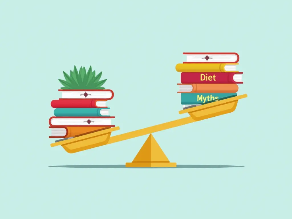 Visual representation of dieting myths impacting metabolism